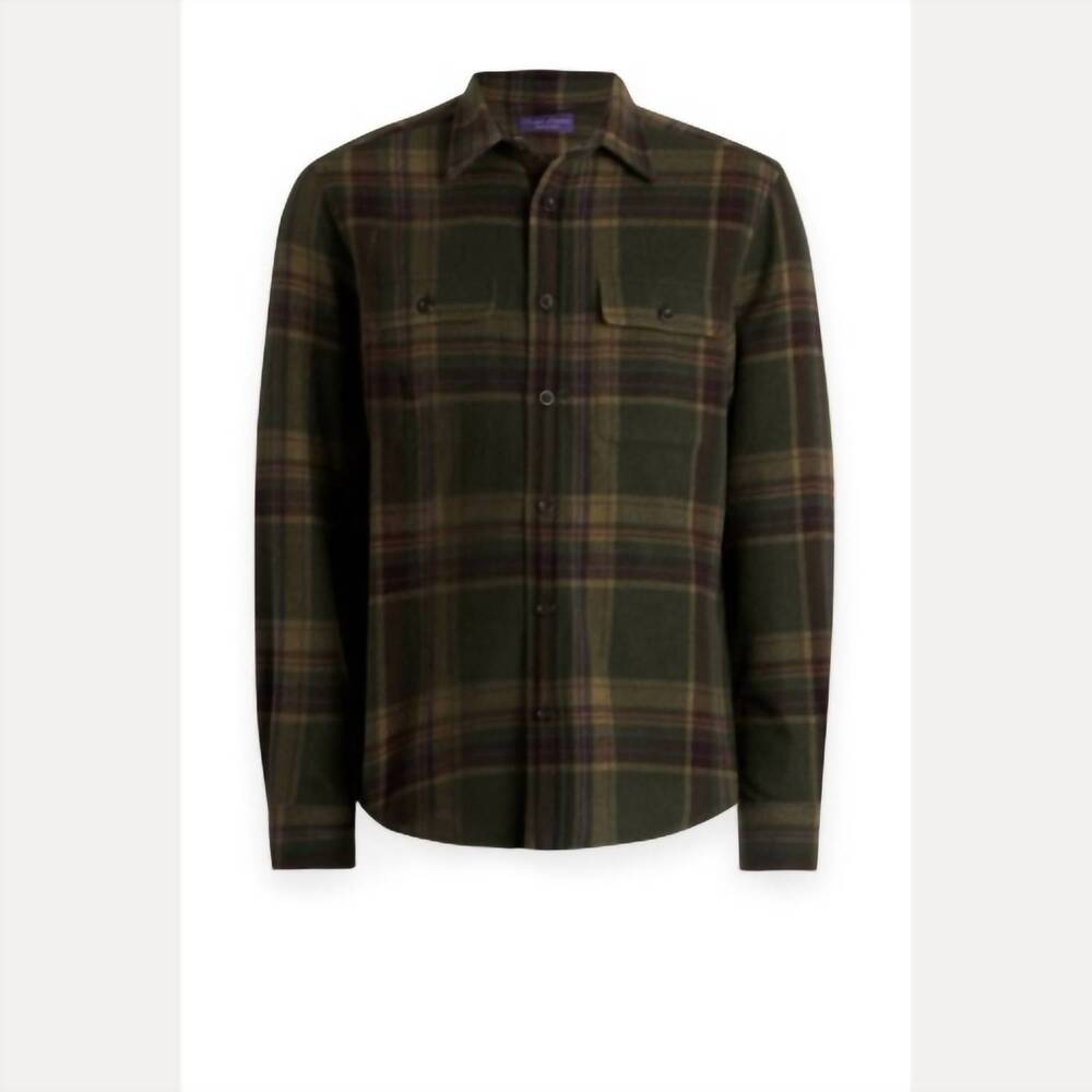 NEW RALPH LAUREN wool cashmere plaidlong sleeve sport shirt in inverness loden m - Picture 6 of 6